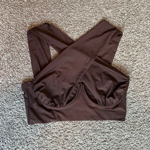 Crisscross Crop Top Brown- Shein
